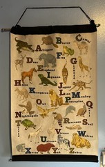 Vintage Classroom Animal Alphabet Banner with Brass Rods On Top & Bottom 40”x26”