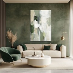 Abstract Olive Green Beige Oil Painting Print on Framed Canvas Wall Art, Neutral
