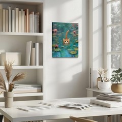 Funny Cute Orange Cat Monet Water Lilies Framed Wall Art Canvas Pictures Deco…