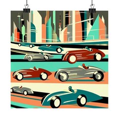 Matte Square Poster Wall Art Vintage Style Abstract Cars Mid Century Modern Art