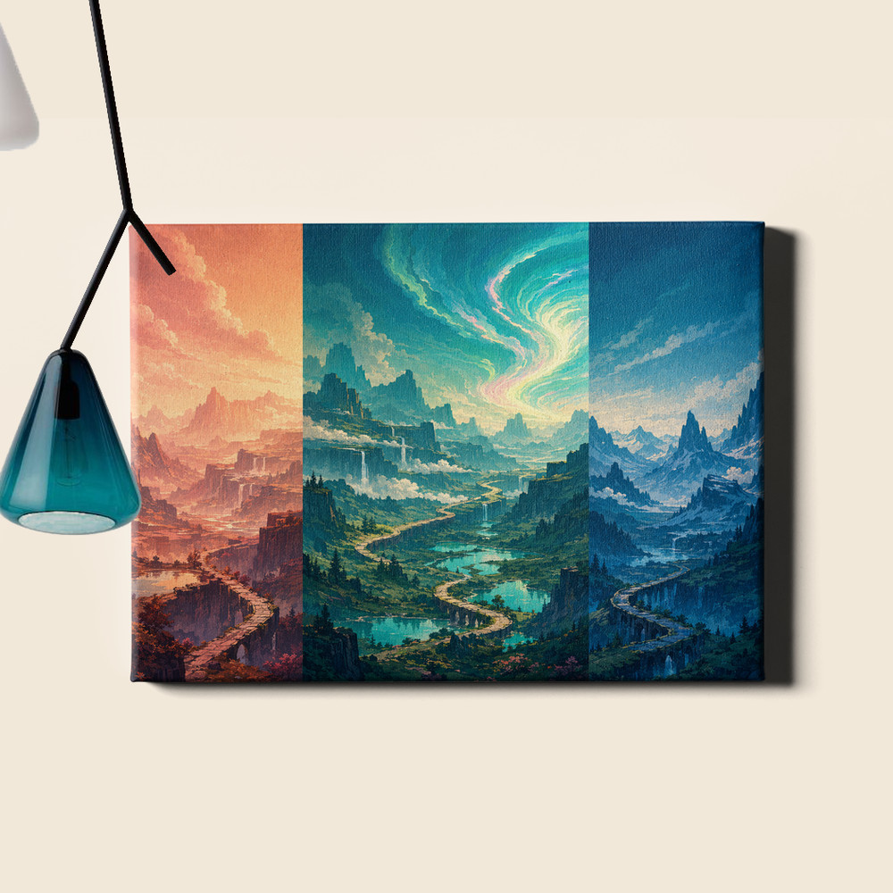 Aurora vortex over mountain landscape Canvas Art surreal northern sky swirl