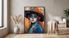 Sugar Skull Lady Poster, Day of the Dead Floral Wall Art Print, Boho Decor