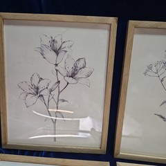 Haus and Hues Grey Floral Wall Art Natural Wood frame botanical prints Set Of 4