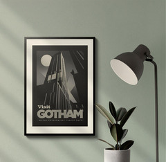 Visit Gotham City Batman Art Print Retro Travel Poster Wayne Enterprises Wall