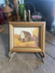 SET OF 2 VINTAGE FARMHOUSE MINATURE PRINTS WITH WOOD FRAME COTTAGE BOHO WALL ART