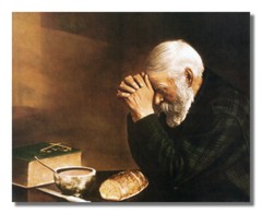 Daily Bread Man Prays Table Grace Religious Wall Picture Black Frame Art Print