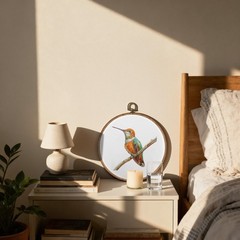 Farmhouse Hummingbird Wall Art Decor, Rustic Nature Wildflower Bird Round Wal…