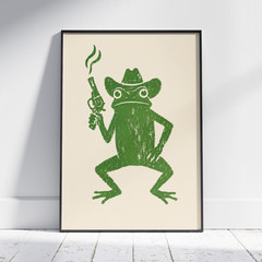 Cowboy Frog Poster Funny Western Animal Wall Art Home Decor Gift Print Room Toad