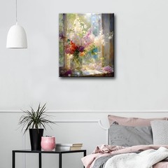 Colorful Flower Framed Canvas Wall Art, Watercolor Floral Bathroom Wall Decor