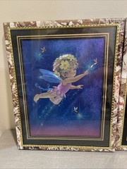 2 In Set Vintage Foil Art Fairy Pixie And Firefly Framed Picture Foil 10×8