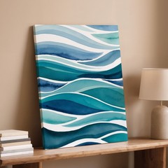 Abstract Blue Waves Canvas Wall Art Ocean Waves Coastal Decor Modern Watercolor