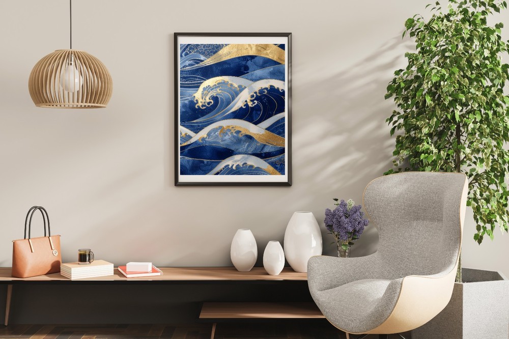 Japanese Decor Wall Art Poster Hato Wave16.5×23.4in Made in Japan 260203