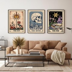 Pouydmi Tarot Card Wall Art Sun Moon Canvas 16″L x 12″W,