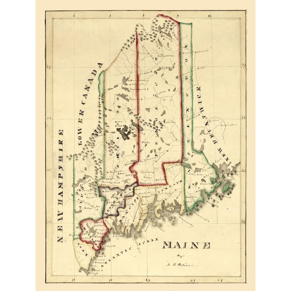 Historic State Map – Maine – Perkins 1820 – Vintage Wall Art