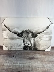 Longhorn Black & White Landscape Canvas Décor Wall Art Home Decoration.