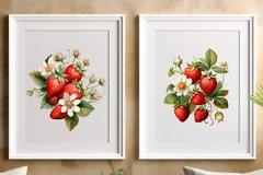 Strawberry Wall Art Prints, Set of 2 Kitchen Wall Art, Strawberry Decor #107