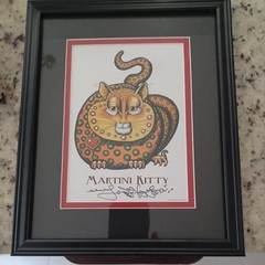 3 framed Cat Art Prints Signed 8 x 10 Colorful Whimsical Embossed Kitty set 2009