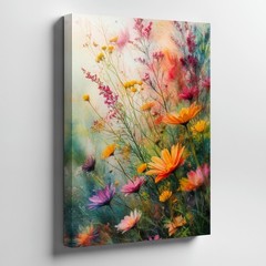 Colorful Wildflowers Canvas Wall Art Abstract Floral Painting Nature Decor Print