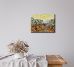 Olive Trees with Yellow Sky and Sun Canvas Print of Vincent Van Gogh Wall Art