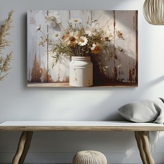 Rustic Daisy Mason Jar Canvas Vintage Country Still Life Wall Art Some Moments