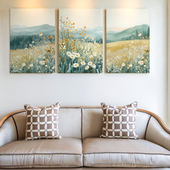 3 Pieces Serene Landscape Wildflowers Large Wall Art Set for Living Set Of 3