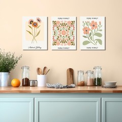 3 PCS Boho Floral Canvas Wall Art, Rustic Botanical Canvas Paintings Prints A…