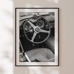 Retro Ferrari Poster – Vintage Black & White Classic Car Wall Art