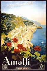 Amalfi Italy 1920s Vintage Style Travel Art Poster – 16×24