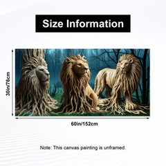 Large 60″X30″ Canvas Wall Art, Lions Made of Tree Roots, Oddities Print. (USA)