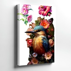Wall Art Kingfisher Bird Floral Poster Colorful Flower Botanical Print Decor