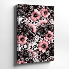 Wall Art Pink Black Leopard Floral Canvas Print Tropical Flower Poster Decor