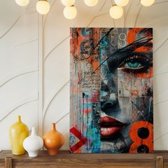 Modern Abstract Urban Woman Face Canvas Wall Art Contemporary Mixed Media Print