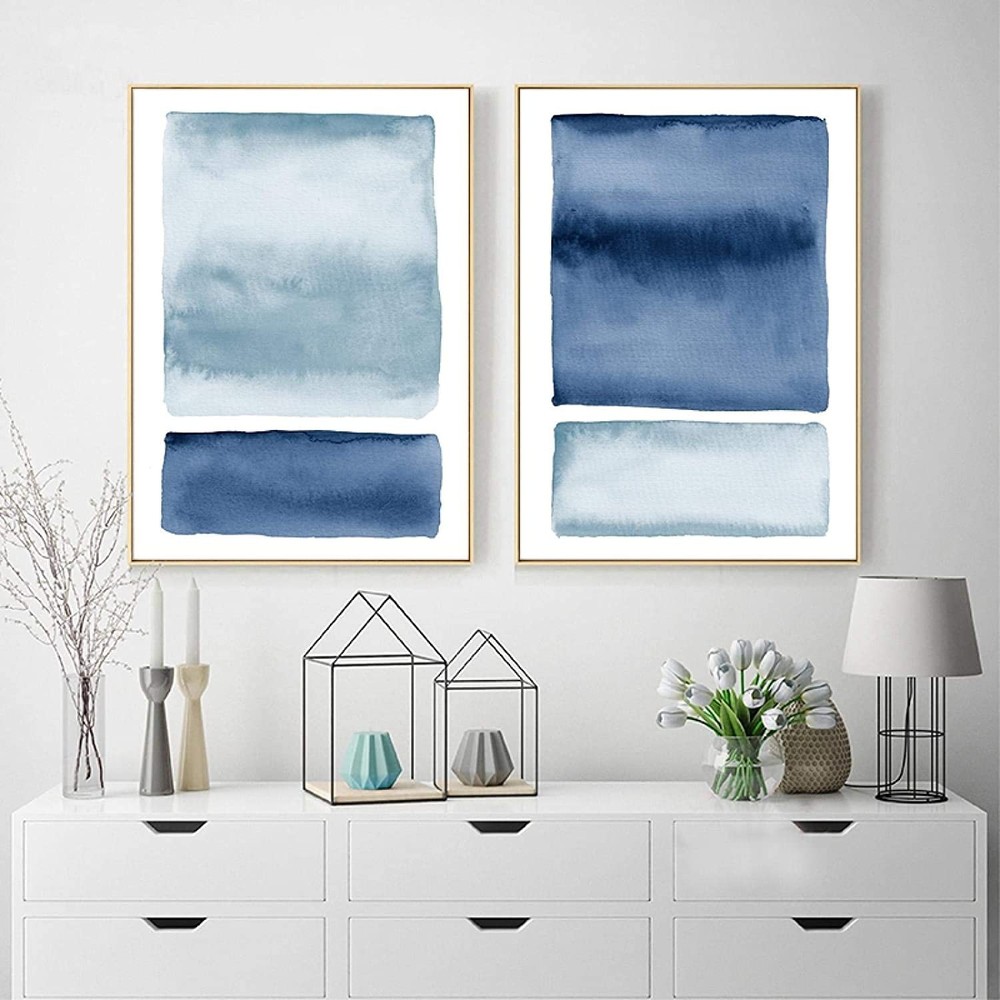 Blue Watercolor Abstract Painting 12×16 Inch Canvas Print – Unframed Wall Art