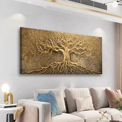 Abstract Textured Gold Tree Canvas Painting Wall Art Mural ,DIY Framed 24″x48″