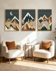Morden Mountains Framed Wall Art Boho Pine Tree Forest Nature Landscape Artwo…