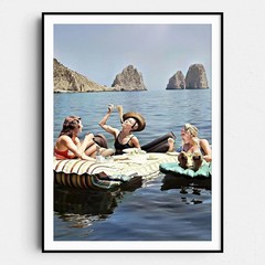 Floating Luncheon Three Women Eat Spaghetti Lake of Capri Wall Art Poster Print