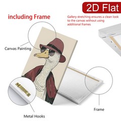 Framed Canvas Cool Gentleman Duck Retro Portrait 2D Flat Home Wall Decor Gift