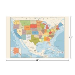 Retro Color Political Map of United States USA Photo Art Print Poster 18×12