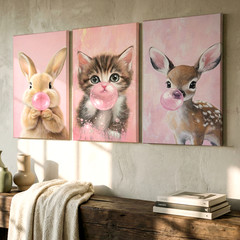 3 Pieces Adorable Animal Bubblegum Large Wall Art Set for Bedroom Set Of 3