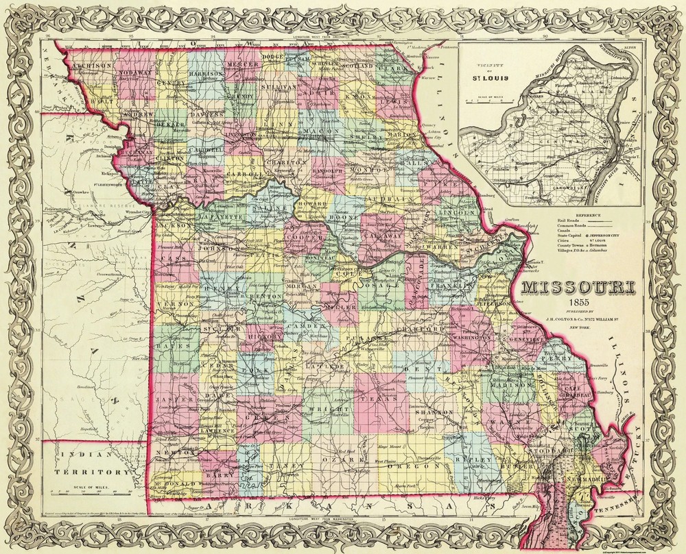 Historic State Map – Missouri – Colton 1855 – Vintage Wall Art