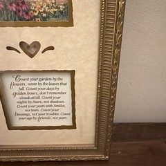 VTG Count Your Blessings Framed Print Floral Garden Heart Cutout Cottage Core