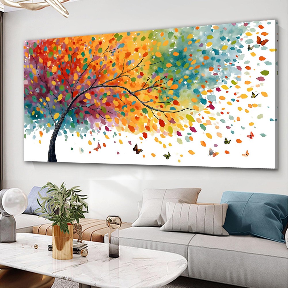 Trogonup Colorful Tree of Life Wall Art for Living Room Butterfly Plant Lands…