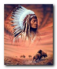 Indian Chief and Fighting Buffalo Native American Wall Decor Art Print Poster (1
