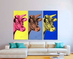 Andy Warhol Cow Pop Art Canvas Print, Large 3 – Panel Wall Art, Ready to Hang