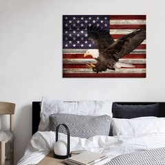tigeridge Rustic American Flag Canvas Wall Art 16″L x 12″W,