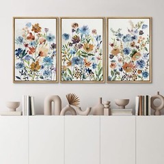 Wall26 Colorful Wildflower Wall Art Vintage Framed Canvas Print Set of 3