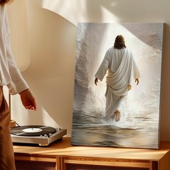 Wall Art Religious Figure Walking on Water Canvas Print Spiritual Home Decor