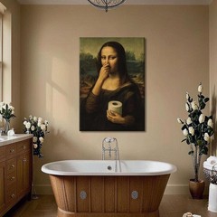 Funny Mona Lisa Bathroom Canvas Wall Art Humor Mona Lisa Pinching Nose Wall D…