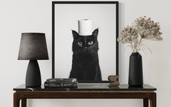 Black Cat Funny Bathroom Wall Art Print Poster, Dog Pet Lover Picture Painting A