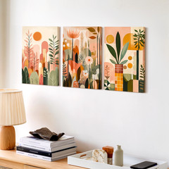 3 Pieces Abstract Botanical Earth Tones Geometric Shapes Large Wall Art Decor